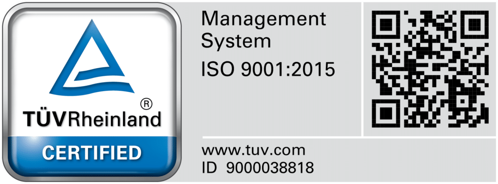 Label TÜV Rheinland Certified, système de management ISO 9001:2015